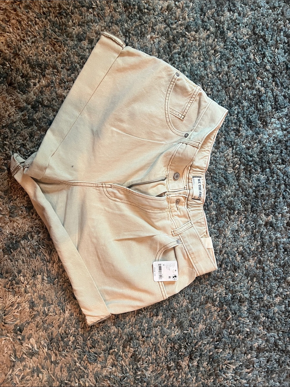 Free People Cream High-Rise Denim Jean Shorts